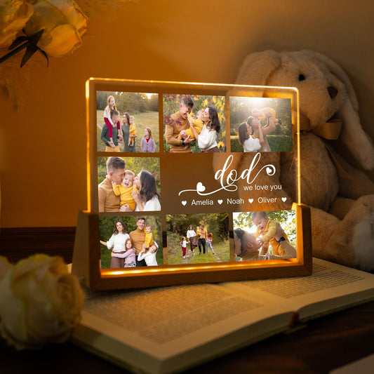 Custom Photo Dad Night Light, Personalized LED Plaque with Family Photo Collage and Kids’ Names, Unique Father’s Day or Birthday Gift for Dad (DNL-02)