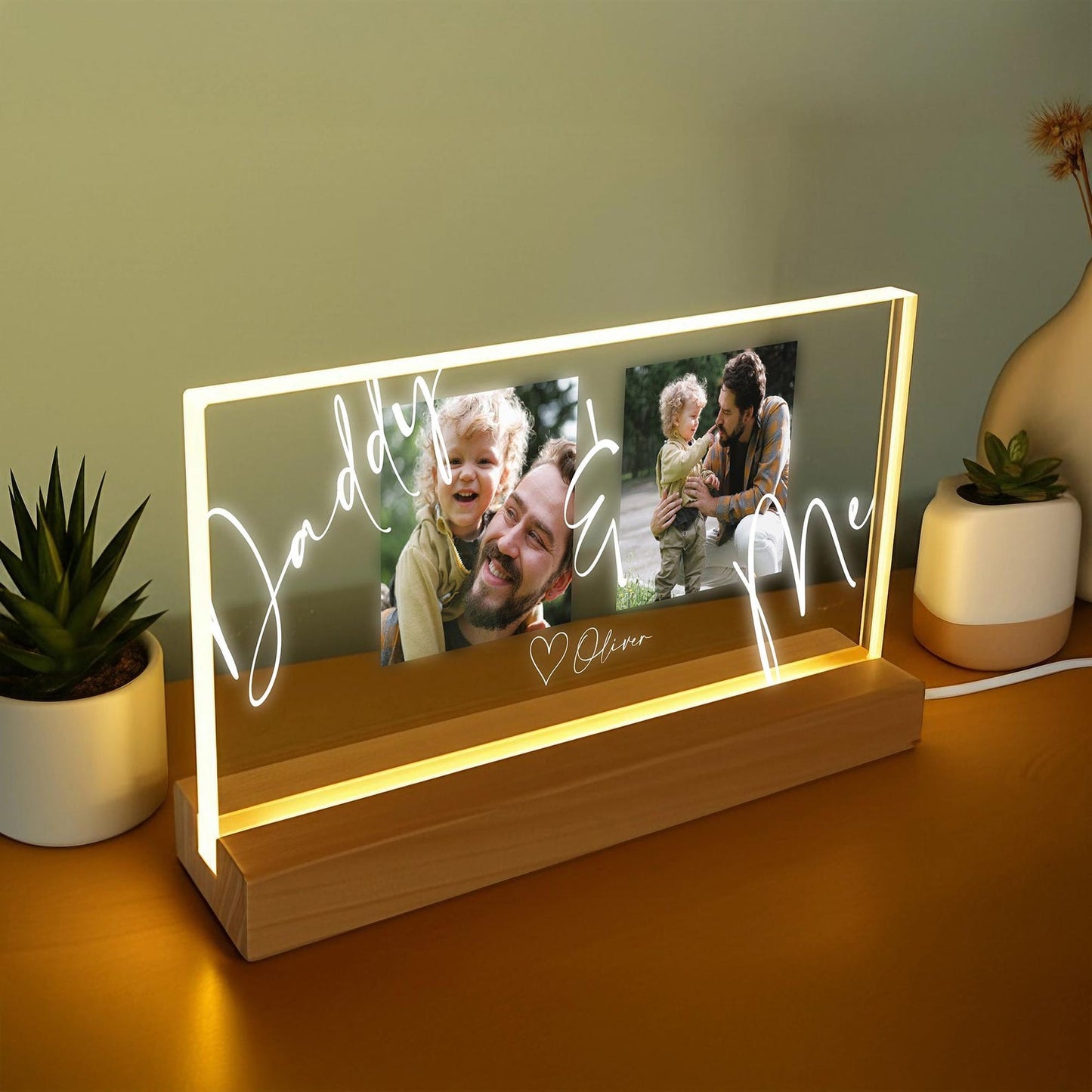 Custom Dad Night Light with Photos, Personalized Father’s Day Gift from Child, Gift for Husband, Papa Gift, Birthday Gift for Dad (DNL-23)
