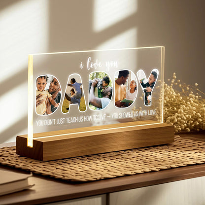 Daddy Night Light with Custom Photo, Personalized Acrylic LED Lamp for Father’s Day, Gift from Son or Daughter, I Love You Dad Keepsake (DNL-12)