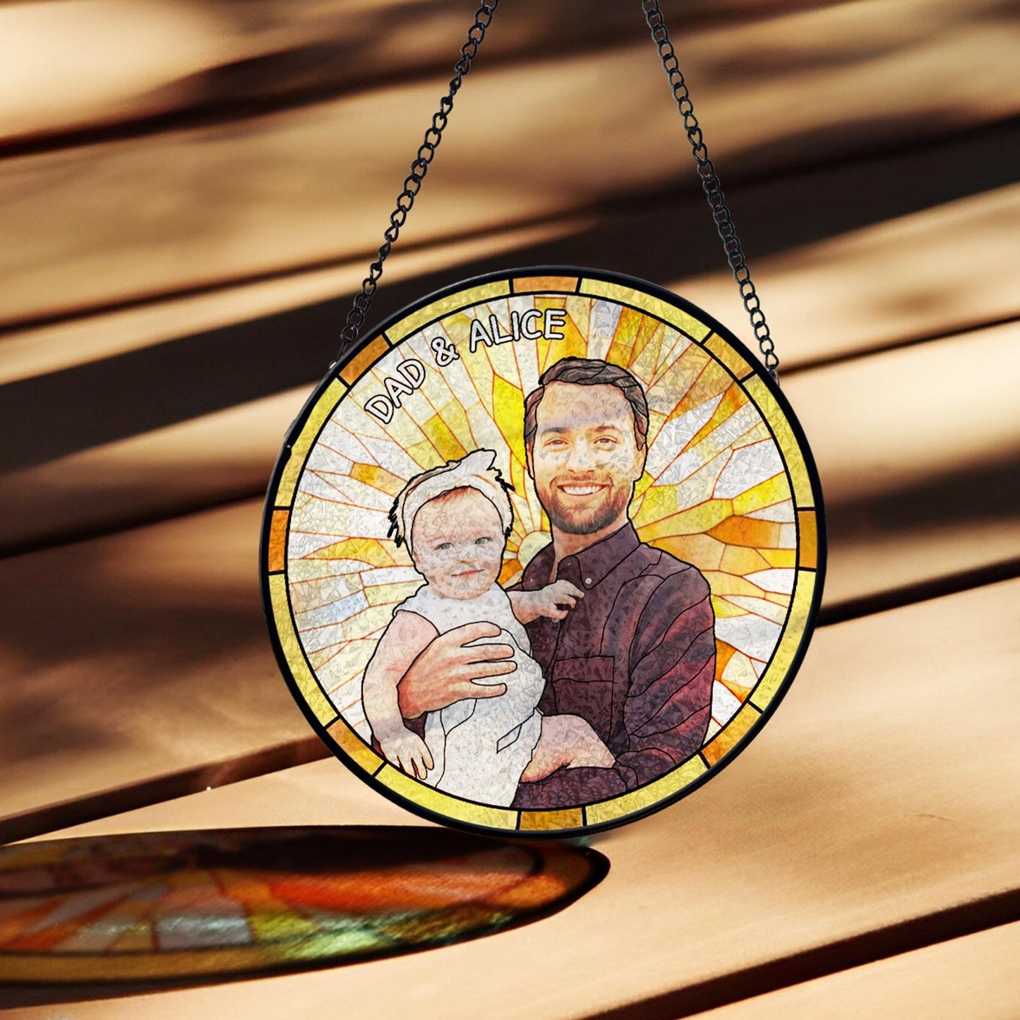 Personalized Father Portrait Photo Glass Suncatcher, Grandpa & Kids Photo Glass Suncatcher, Father's Day Gift, Gift From Kids, Loss of Dad (Sun-147)