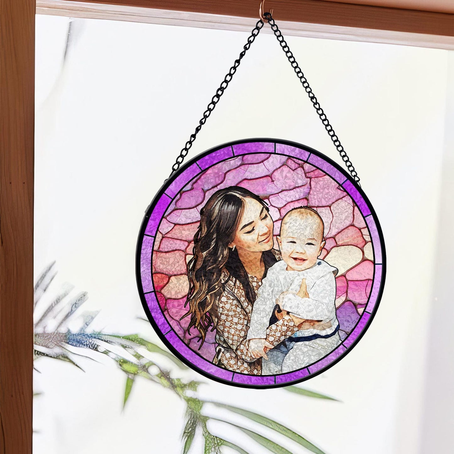 Personalized Father Portrait Photo Glass Suncatcher, Grandpa & Kids Photo Glass Suncatcher, Father's Day Gift, Gift From Kids, Loss of Dad (Sun-147)