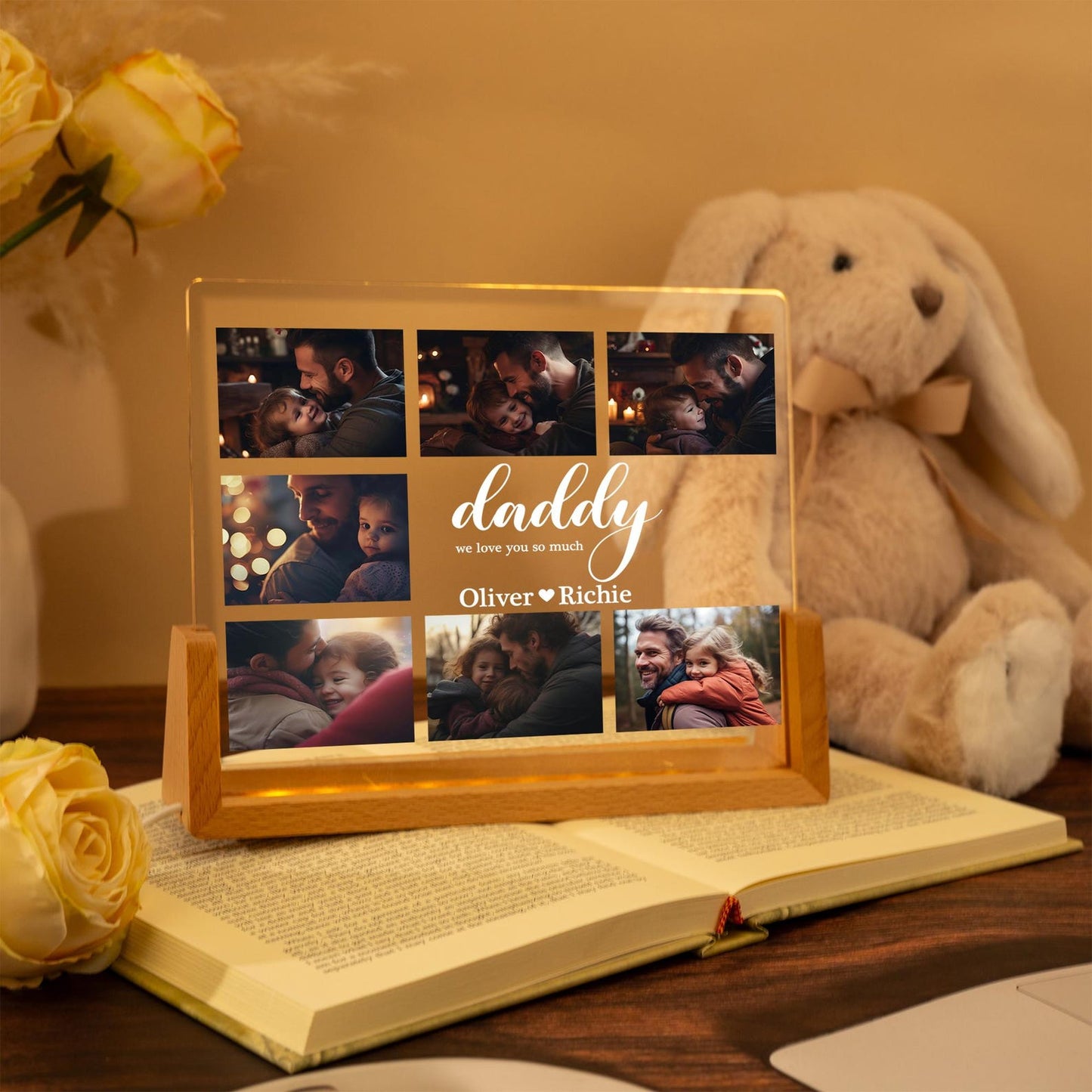 Custom Dad Photo Night Light Plaque, Family Photos with Kids Names Led Light, Fathers Day Gift, Dad Birthday Gift (DNL-35)