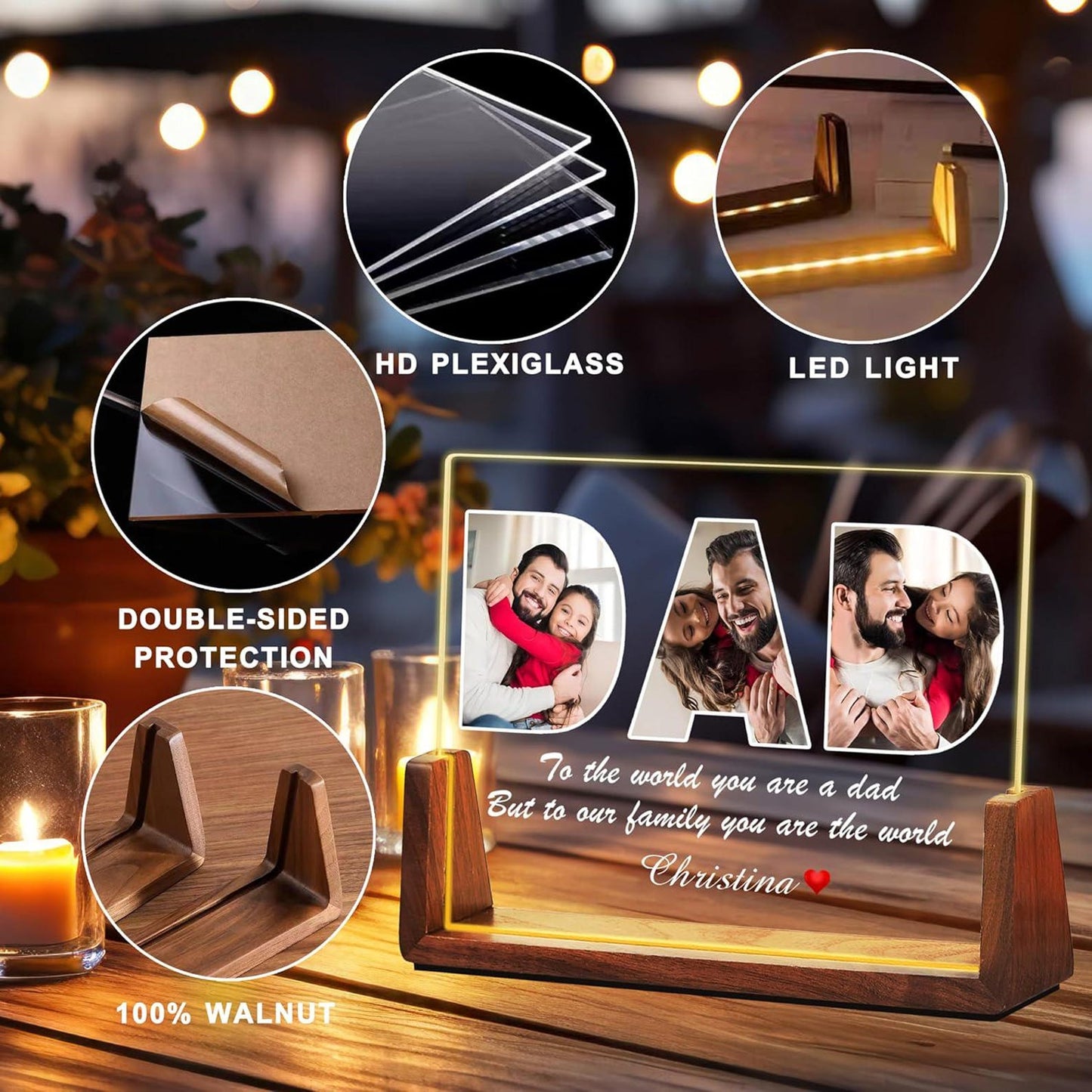 Personalized Photo Dad Night Light, Fathers Day Gifts, Gift for Dad, Personalized Gifts, Best Dad Ever, Dad Christmas Gift, Bedroom Night Light (DNL-39)