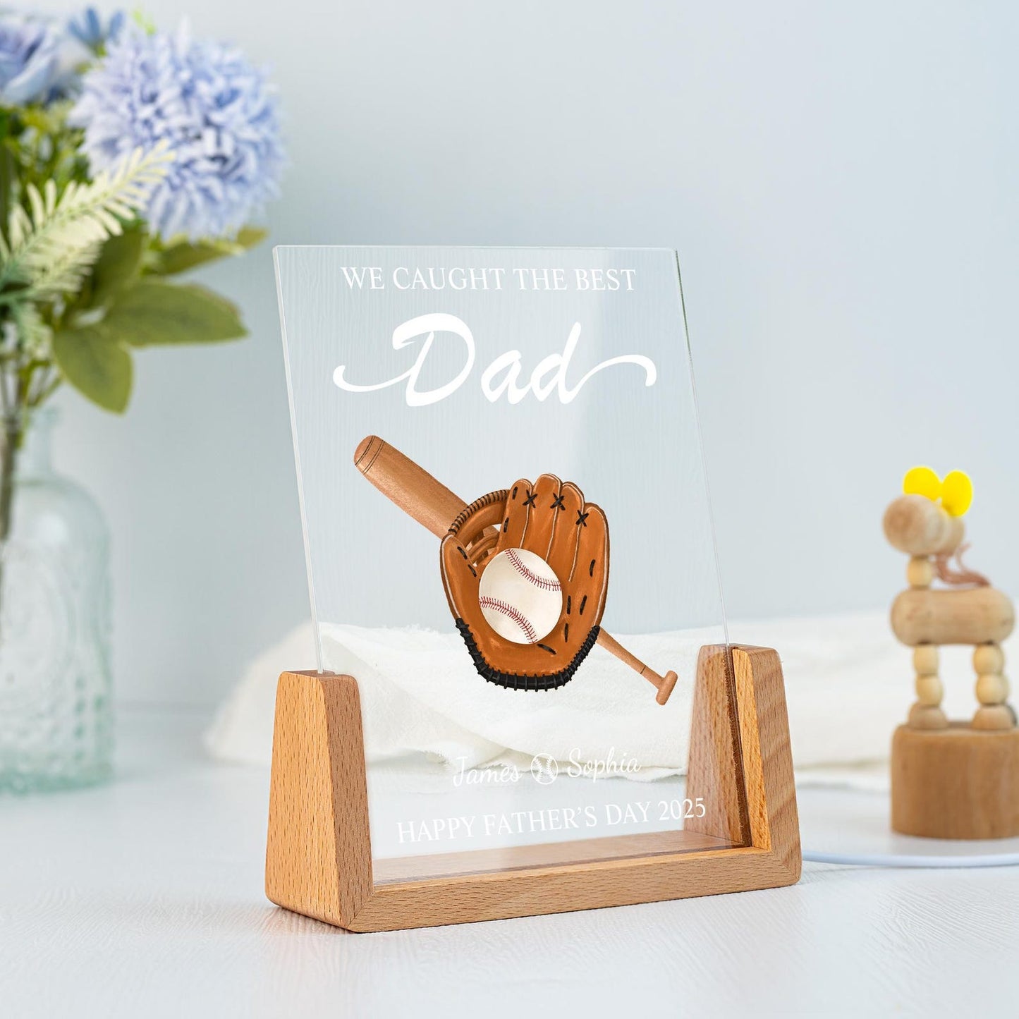 Personalized Father's Day Gift We Caught The Best Dad Night Light, Custom Father's Day Gift for Dad Grandpa, Acrylic Baseball Plaque for Him (DNL-42)