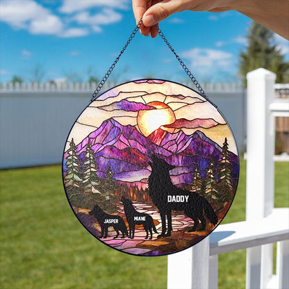 Personalized Fathers Day Wolf Stained Glass Suncatcher, Dad Gift From Kid, Fathers Day Gift, Wolf Dad Suncatcher Window Hanging, Family Gift (Sun-155)