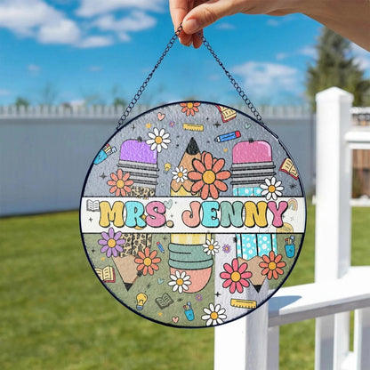 Custom Flower Teacher Stained Glass Suncatcher, Teacher Appreciation Gift From Student, Back To School, Window Hanging Classroom