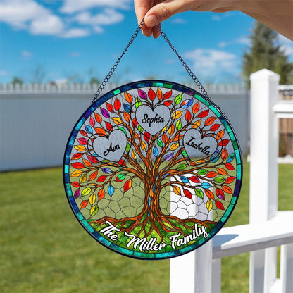 Custom Tree of Life Family Suncatcher, Family Stained Glass Ornament, Personalized Family Name Suncatcher, Family Keepsake (Sun-131)