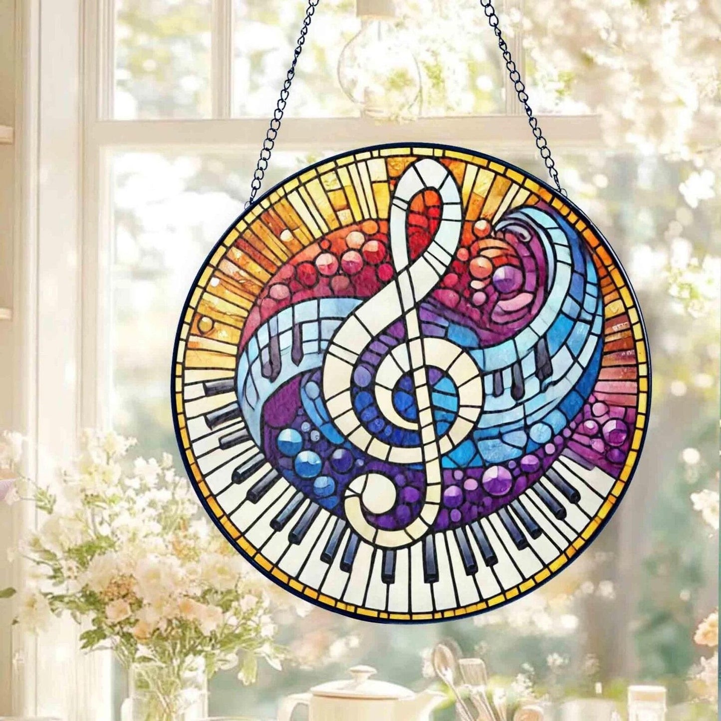 Custom Music Teacher Stained Glass Suncatcher, Teacher Music Gift From Student, Back To School, Teacher Gift, Windown Hanging Classroom Gift (Sun-164)