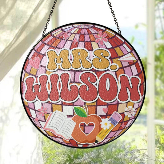 Custom Disco ball Stained Glass Suncatcher, Teacher Appreciation Gift From Student, Back To School, Teacher Gift, Window Hanging Classroom (Sun-163)