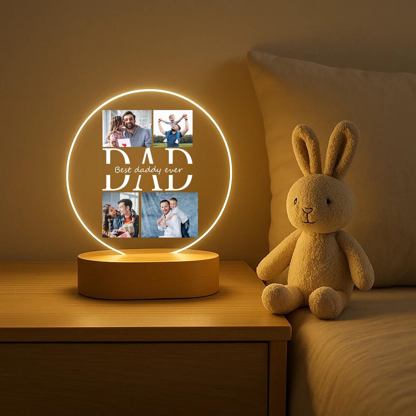 Personalized Dad Night Light With Photos, Custom Father’s Day Gift From Kids, Best Daddy Ever Gift, Father Birthday Gift (DNL-22)