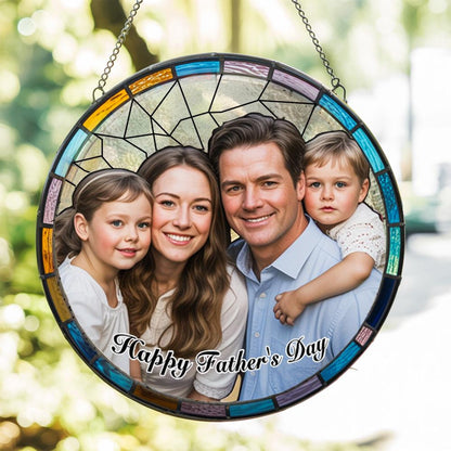 Personalized Dad Portrait Stained Glass Suncatcher Window Hanging, Father’s Day Gift, Grandpa Gift, Gift for Dad, Custom Gift for Him (Sun-146)