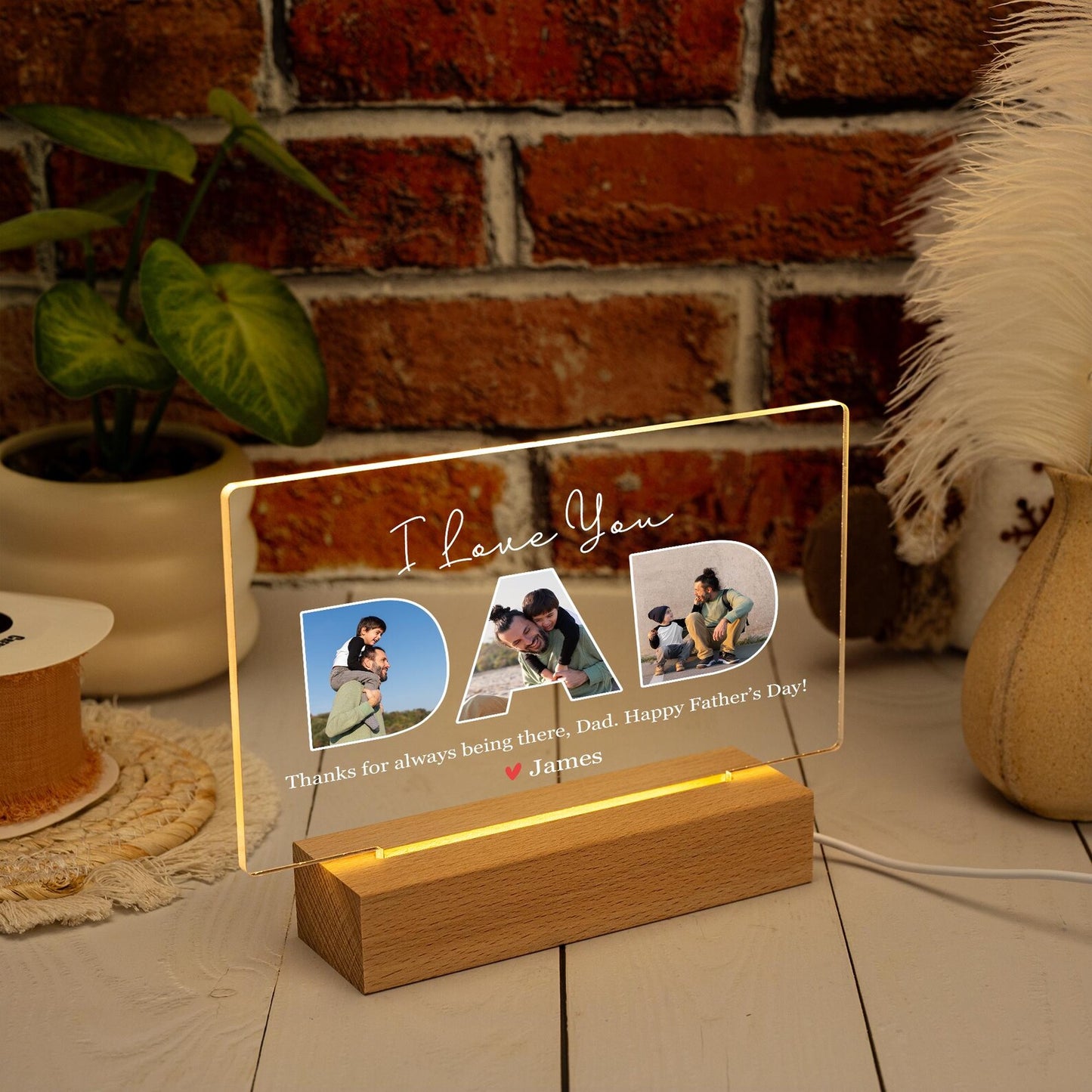 Personalized Dad Night Light with Photo, Custom Acrylic Lamp Featuring Dad and Child, Father’s Day Gift from Daughter, Birthday or Papa Gift Idea (DNL-05)