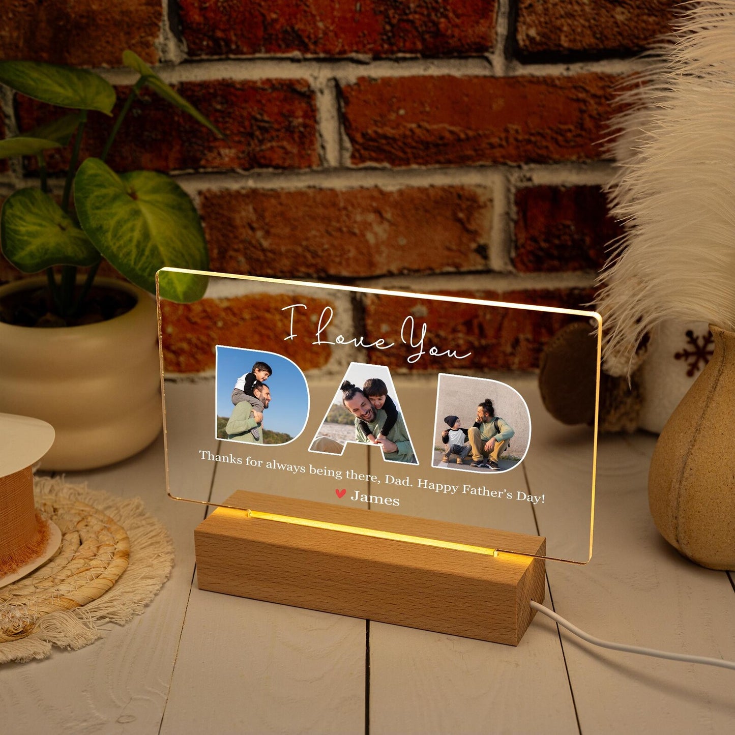 Personalized Dad Night Light with Photo, Custom Acrylic Lamp Featuring Dad and Child, Father’s Day Gift from Daughter, Birthday or Papa Gift Idea (DNL-05)