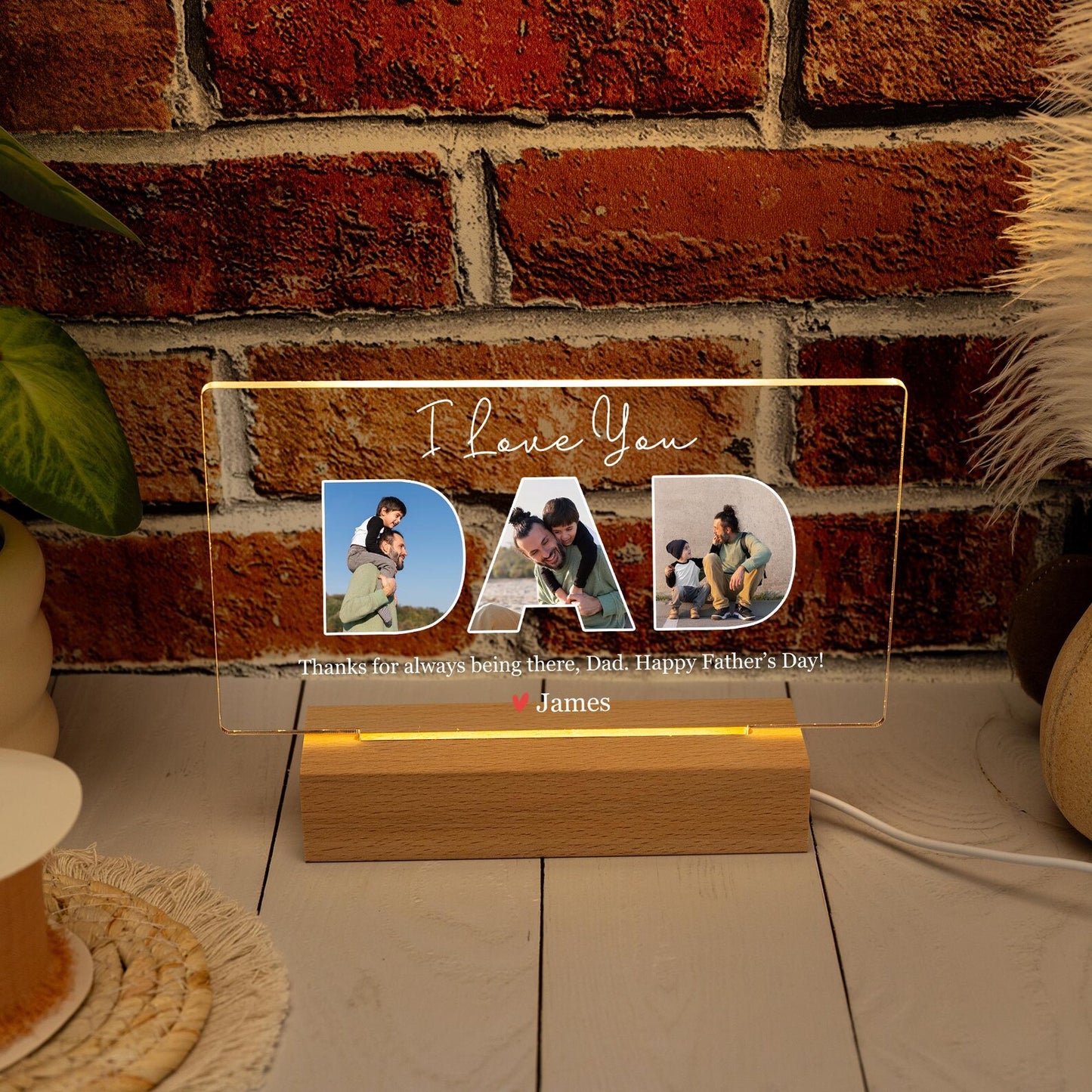 Personalized Dad Night Light with Photo, Custom Acrylic Lamp Featuring Dad and Child, Father’s Day Gift from Daughter, Birthday or Papa Gift Idea (DNL-05)