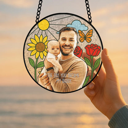 Personalized Father Portrait Photo Glass Suncatcher, Custom Photo Portrait Stained Glass Suncatcher, Father's Day Gift, Gift From Kids (Sun-121)