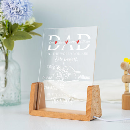 Personalized Dad Night Light, Family Fist Bump LED Lamp with Base, New Father Gift for Birthday or Father’s Day, Daddy’s Team Design (DNL-19)