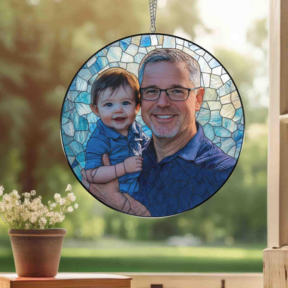 Personalized Grandpa Stained Glass Suncatcher, Father Portrait Photo Suncatcher, New Dad Gift, Gift for Grandpa, Father Day Gift For Dad (Sun-149)