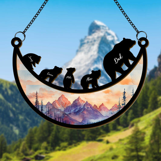 Personalized Dad Bear Hanging Suncatcher, Custom Bear Family Hanging Suncatcher, Gift For Daddy Bear, Father’s Day Gift, Dad Birthday Window Hanging Suncatcher (H-Sun-31)