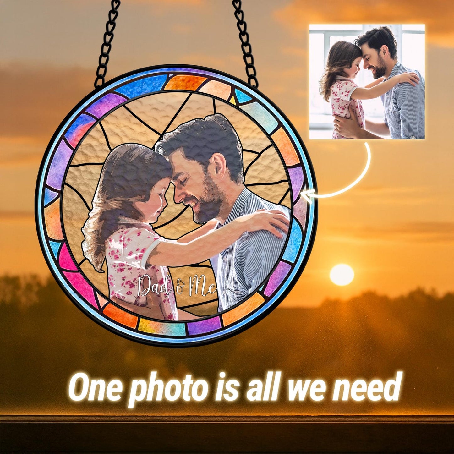 Father's Day Gifts From Kids, Suncatcher Fathers Day Gifts, Personalized Fathers Day Gift, Custom Dad Portrait Stained Glass (Sun-156)