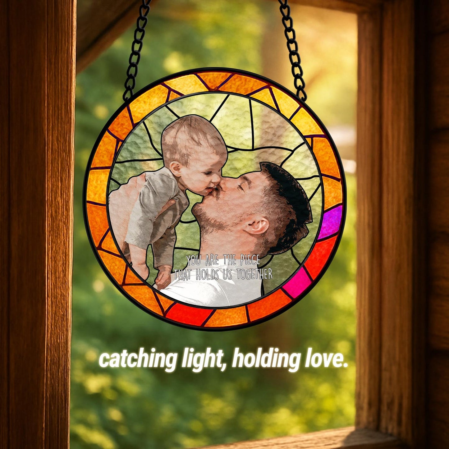 Father's Day Gifts From Kids, Suncatcher Fathers Day Gifts, Personalized Fathers Day Gift, Custom Dad Portrait Stained Glass (Sun-156)