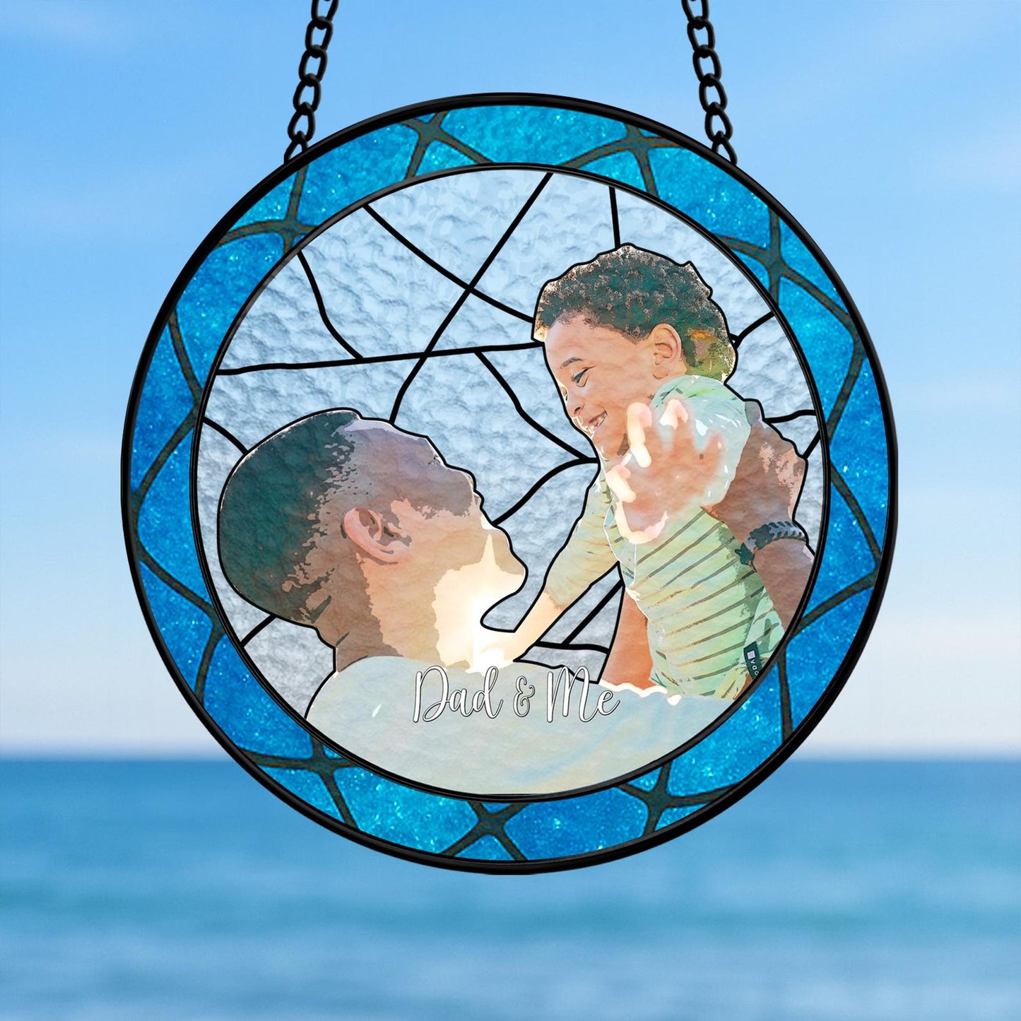 Personalized Fathers Day Glass Suncatcher, Custom Dad Portrait Stained Glass, Dad Birthday Gifts, Dad Glass Suncatcher Window (Sun-145)