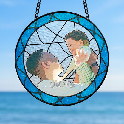 Personalized Fathers Day Glass Suncatcher, Custom Dad Portrait Stained Glass, Dad Birthday Gifts, Dad Glass Suncatcher Window (Sun-145)