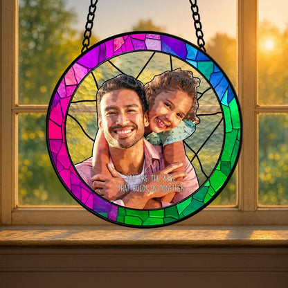 Personalized Fathers Day Glass Suncatcher, Custom Dad Portrait Stained Glass, Dad Birthday Gifts, Dad Glass Suncatcher Window (Sun-145)