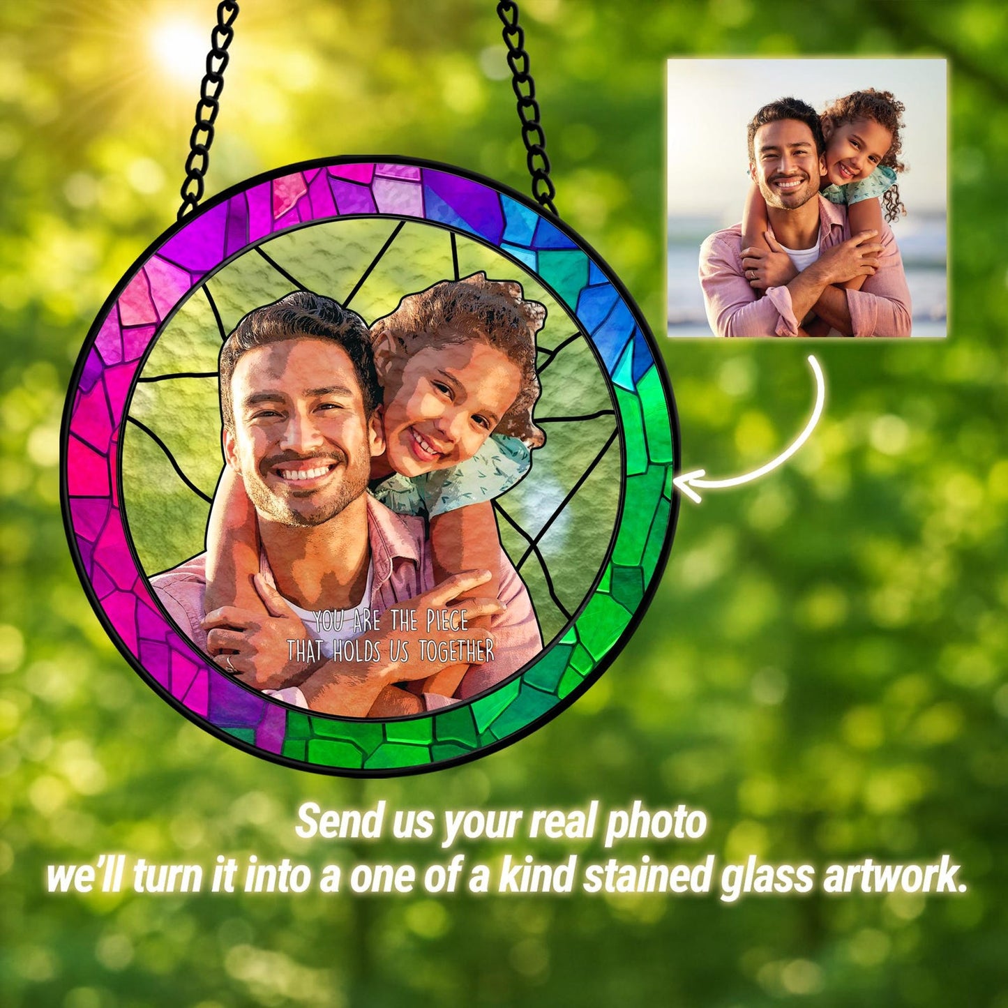Personalized Fathers Day Glass Suncatcher, Custom Dad Portrait Stained Glass, Dad Birthday Gifts, Dad Glass Suncatcher Window (Sun-145)