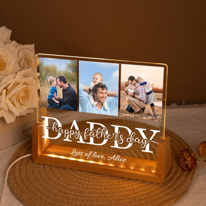 Daddy Night Light with Custom Photos, Personalized Acrylic Lamp for Father’s Day, Photo Collage Gift for Dad or Husband on Birthday (DNL-14)