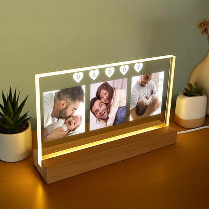 Custom Daddy Night Light with Photos, Personalized Dad Acrylic Lamp, Fathers Day Gift from Kids, First Time Dad Keepsake, Gift for Daddy (DNL-25)