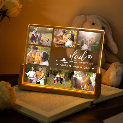Custom Photo Dad Night Light, Personalized LED Plaque with Family Photo Collage and Kids’ Names, Unique Father’s Day or Birthday Gift for Dad (DNL-02)