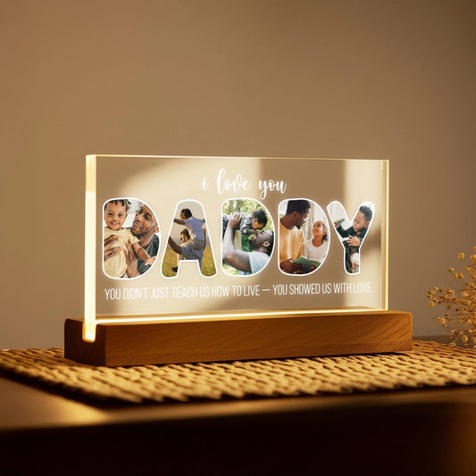 Daddy Night Light with Custom Photo, Personalized Acrylic LED Lamp for Father’s Day, Gift from Son or Daughter, I Love You Dad Keepsake (DNL-12)