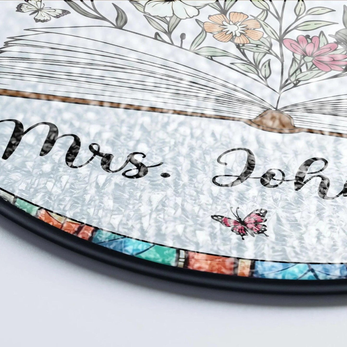 Custom Book And Flower Teacher Stained Glass Suncatcher, Window Hanging, Teacher Appreciation Gift, Back To School, Classroom Decor (Sun-162)