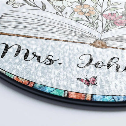 Custom Book And Flower Teacher Stained Glass Suncatcher, Window Hanging, Teacher Appreciation Gift, Back To School, Classroom Decor (Sun-162)