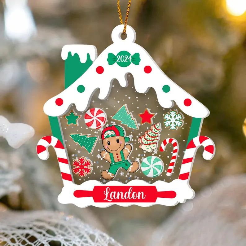 Personalized Gingerbread House Kids Ornament Custom First Christmas Kids Ornament 2024 - 4D Shake Kids Name Ornament