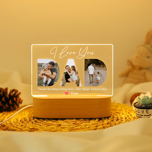 Dad Night Light with Personalized Photo Collage, Custom LED Gift for Father’s Day or Birthday, Best Dad Ever Gift for Husband from Kids (DNL-10)