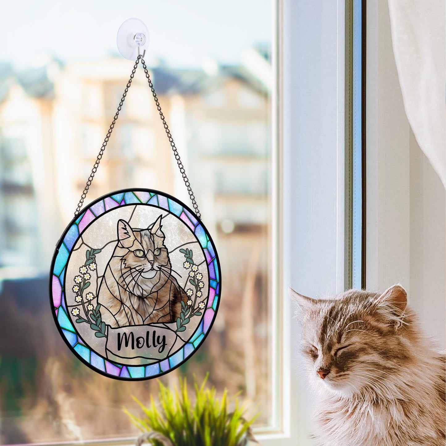Custom Pet Portrait Stained Glass Suncatcher, Custom Dog Portrait From Photo, Stained Glass Dog Memorial, Stained Glass dog, Sympathy Gifts  (Sun-71)