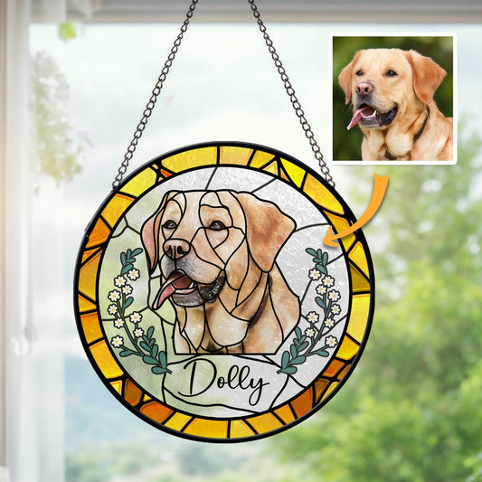 Custom Pet Portrait Stained Glass Suncatcher, Custom Dog Portrait From Photo, Stained Glass Dog Memorial, Stained Glass dog, Sympathy Gifts  (Sun-71)