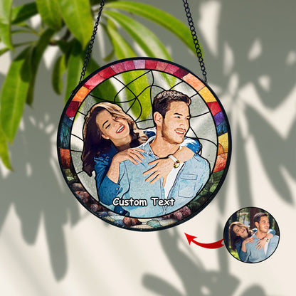 Custom Stained Glass Couples Portrait From Photo, Wedding Portrait Glass Suncatcher, Anniversary Gift, Valentine's Day Couple Gifts, Wedding Gifts (Sun-134)