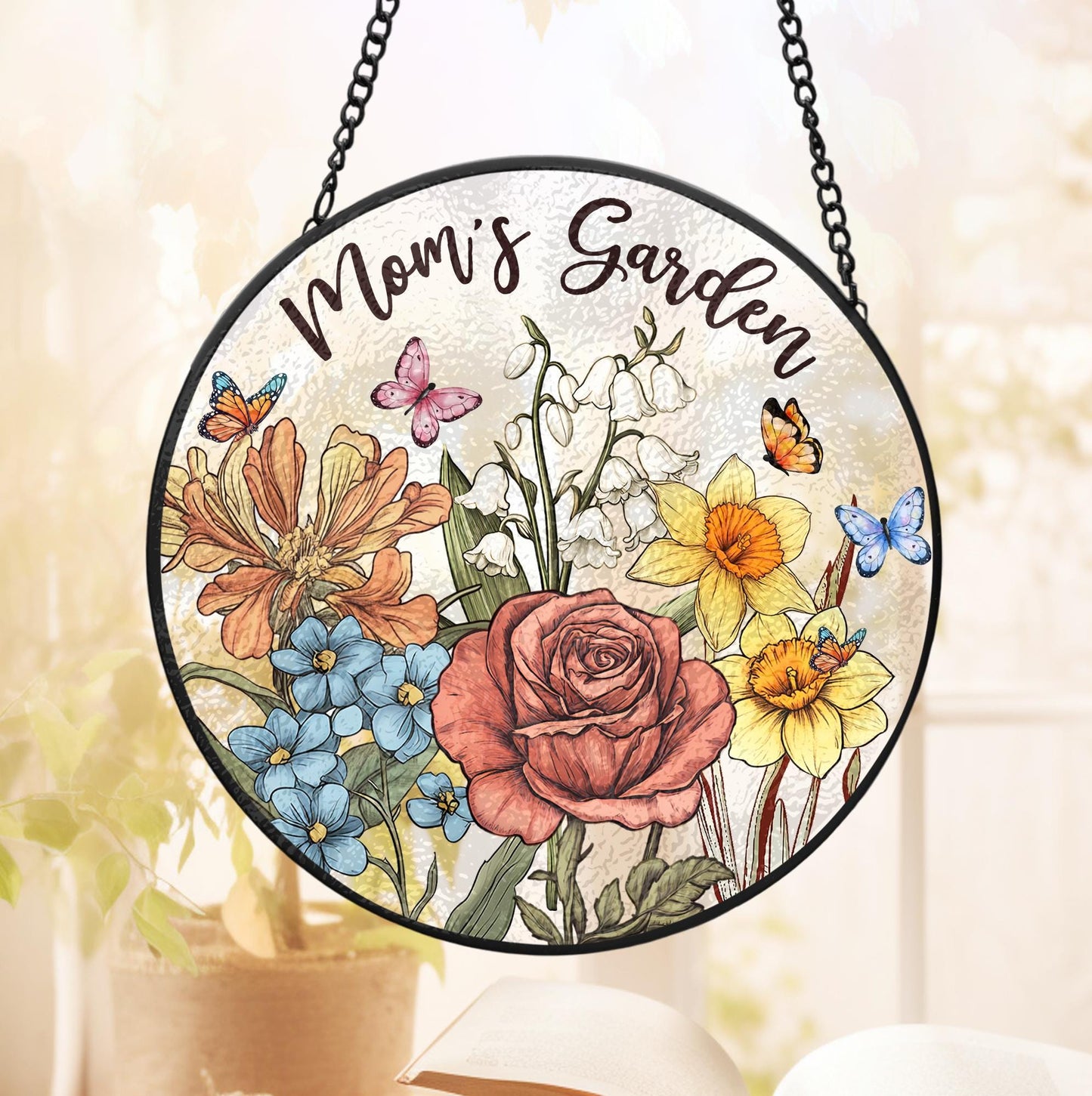 Custom Family Birth Flowers Glass Suncatcher, Custom Mom's Garden Gift, Flower Glass Art, Home Decor, Birth Flower Gift, Mother's Day Gift (Sun-50)
