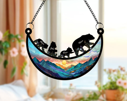 Custom Mama Bear Acrylic Suncatcher, Custom Bear Family Suncatcher, Mom Birthday Gift, Gift For Mom, Bear Gifts, Window Hanging Suncatcher, Mothers Day Gift (H-Sun-04)