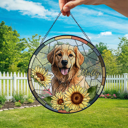 Personalized Pet Portrait Stained Glass Suncatcher, Custom Dog Portrait from Photo, Dog Portrait Art Suncatcher, Stained Glass Dog Memorial (Sun-117)