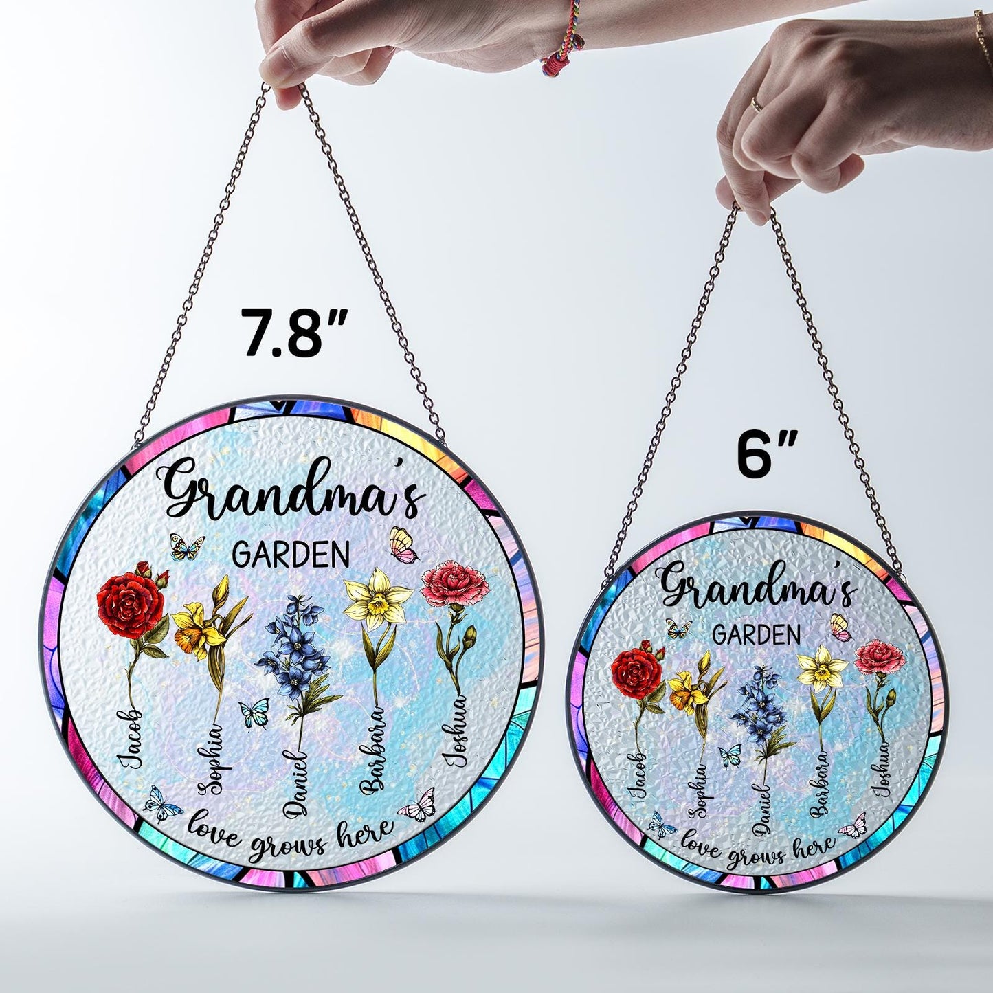 Personalized Grandma's Garden Gift For Grandma, Mother's Day Gift For Grandma, Nana Birth Month Flower Stain Glass Suncatcher (Sun-54)