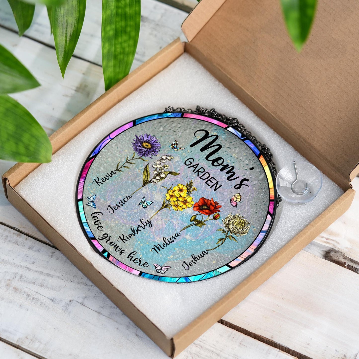 Personalized Grandma's Garden Gift For Grandma, Mother's Day Gift For Grandma, Nana Birth Month Flower Stain Glass Suncatcher (Sun-54)
