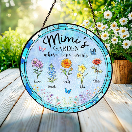Personalized Mimi's Garden Stained Glass Suncatcher, Gift For Grandma, Mama's Gifts,Mimi's Garden, Mother's Day Gift, Nana Birth Month Flower (Sun-77)