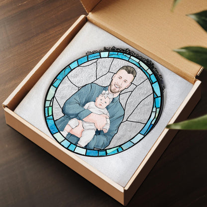 Father's Day Gift for Dad, Custom Photo Stained Glass Gift for Grandpa, New Dad Gift, Custom Dad Photo Stained Glass Suncatcher, Glass Suncatcher Dad Birthday (Sun-126)