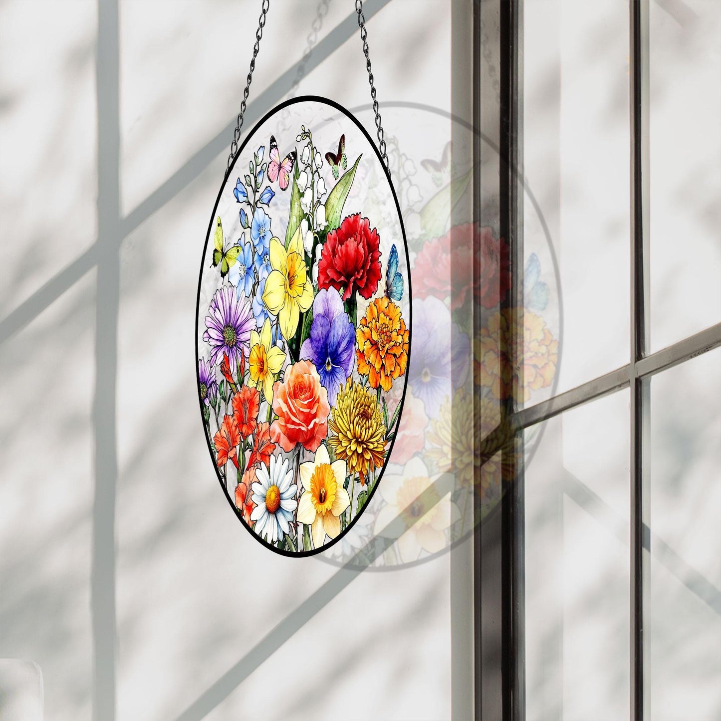 Personalized Family Birth Flower Glass Suncatcher, Mother's Day Gift, Custom Glass Art, Nana's Blessings, Mommy's Garden Decor (Sun-72)