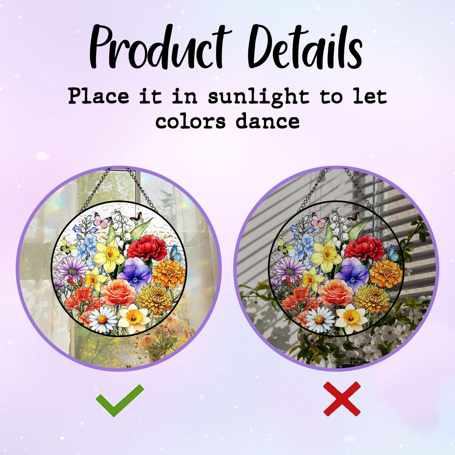 Personalized Family Birth Flower Glass Suncatcher, Mother's Day Gift, Custom Glass Art, Nana's Blessings, Mommy's Garden Decor (Sun-72)
