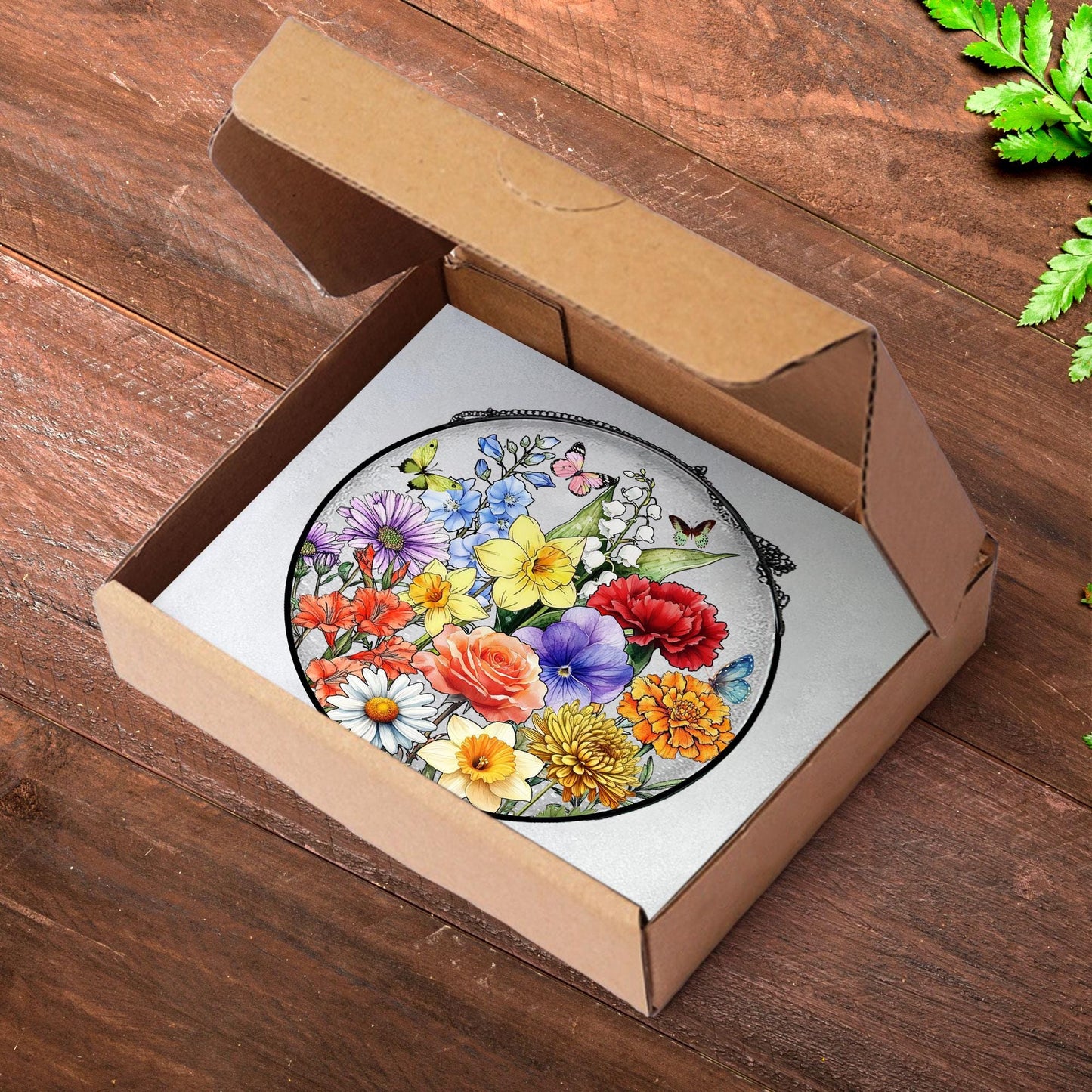 Personalized Family Birth Flower Glass Suncatcher, Mother's Day Gift, Custom Glass Art, Nana's Blessings, Mommy's Garden Decor (Sun-72)