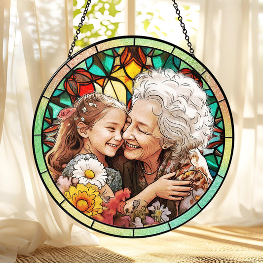 Personalized Father's Day Gift For Dad, Custom Photo Portrait Stained Glass Suncatcher, Custom Picture Family Window Hanging Gift For Papav (Sun-120)